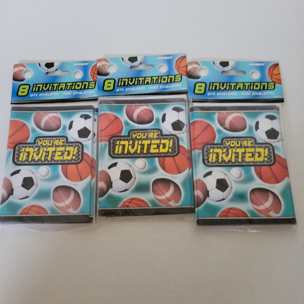 Party Invitations pkg 3 Sports 24 qty